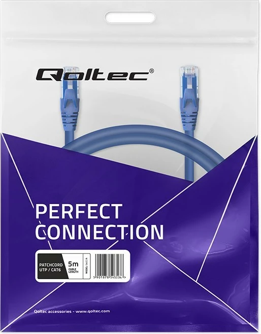 Kabllo rrjeti Qoltec CAT6, 5m, RJ-45, Kaltër
