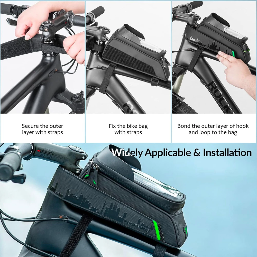 Çantë biçiklete Rockbros 029-1BK me mbulesë telefoni, 1.5L, e zezë
