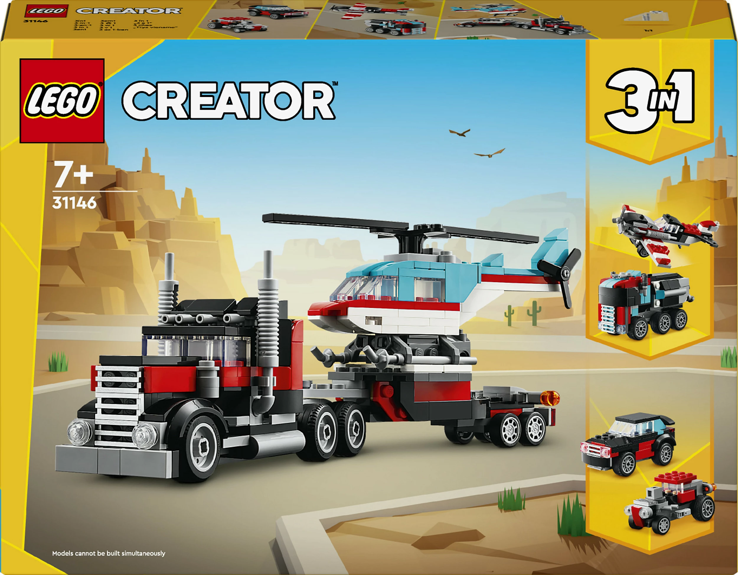 Set ndërtimi LEGO Creator 3in1, Kamion me platformë dhe Helikopter, 270 pjesë, Multingjyrësh