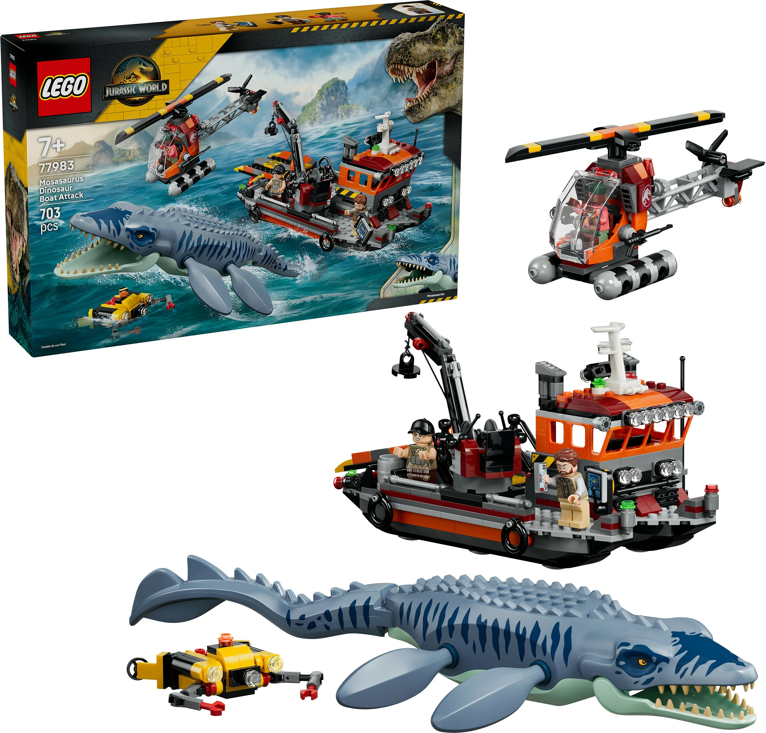 Set LEGO Jurassic World 77983 Mosasaurus Boat Attack, 703 copë
