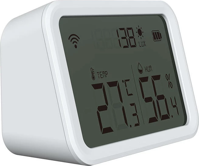 Sensor temperature e lagështie Neo NAS-TH02W me ekran, Wi-Fi, i bardhë