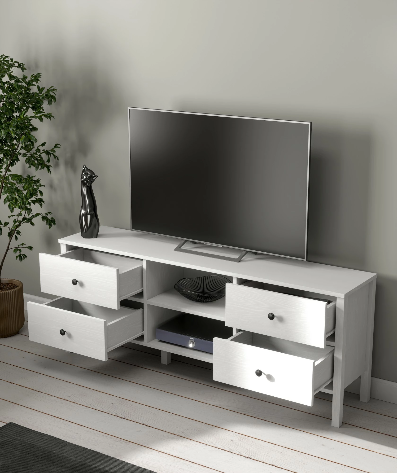 Komodë TV Hanah Home, FRN-20002, ngjyrë druri dhe e bardhë, 160x62x35cm