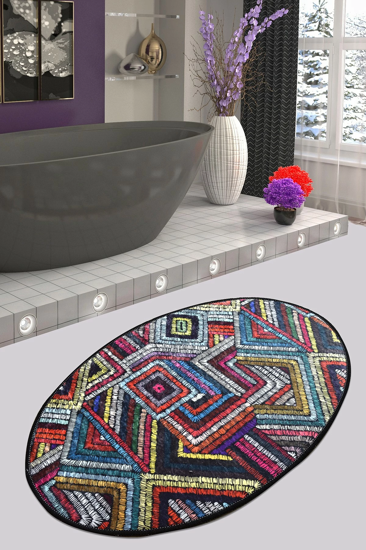 Qilim oval Conceptum Hypnose, shumëngjyrësh, 60x90cm