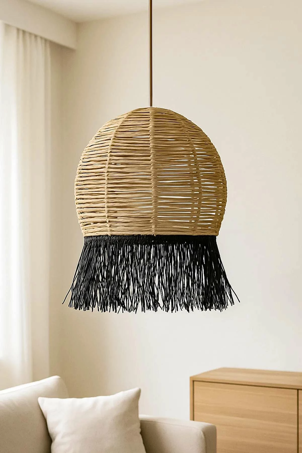 Llambë tavani Opviq, macrame, bezhë dhe e zezë, Javari