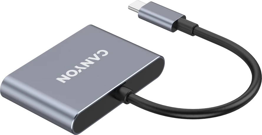 USB-C hub CANYON DS-3 3n1, USB 3.2 Gen 2, 2x USB-A + 1x USB-C, kabllo 12 cm, gri e errët