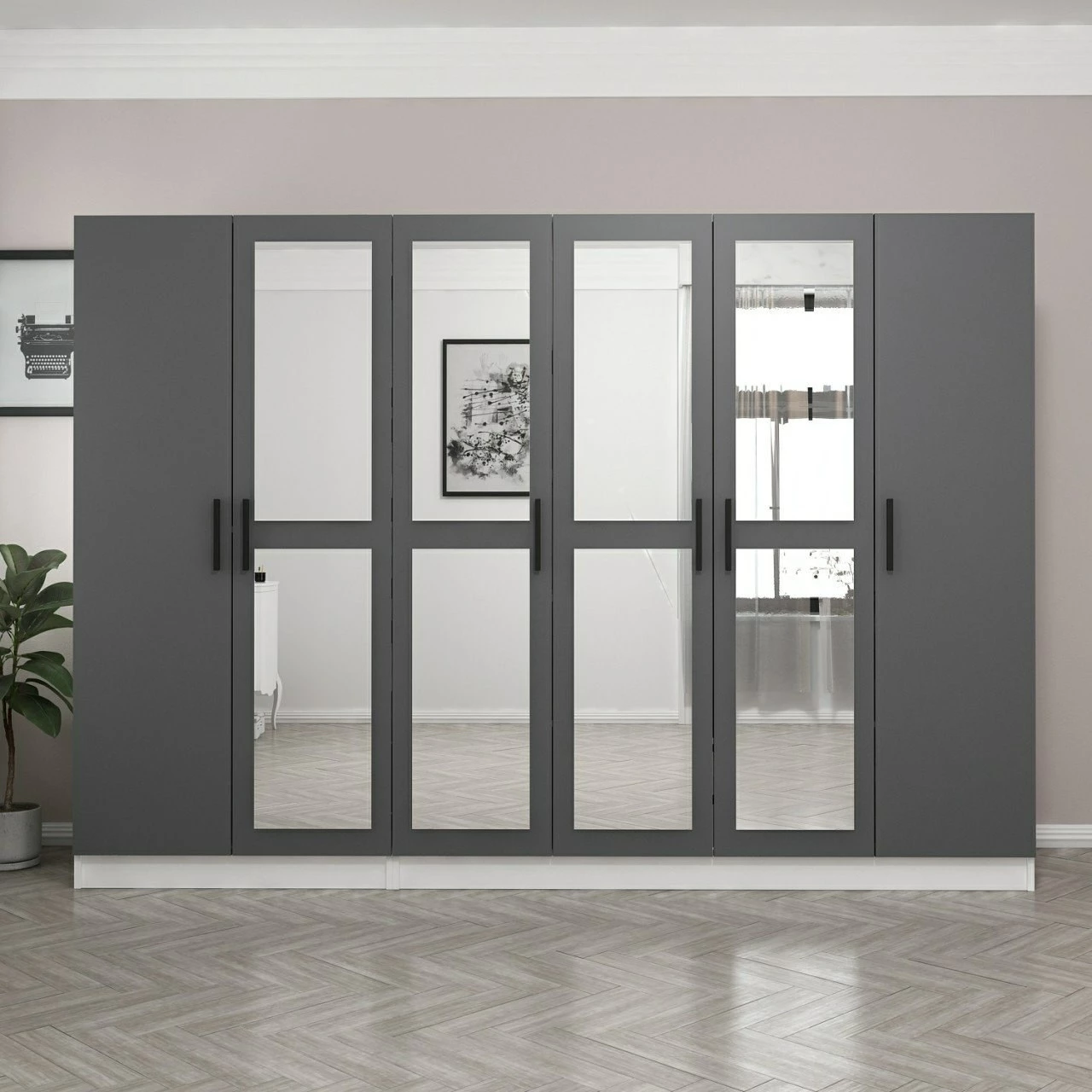 Dollap i madh me pasqyra, ngjyrë antracit, Skye Decor, 270x210x52cm