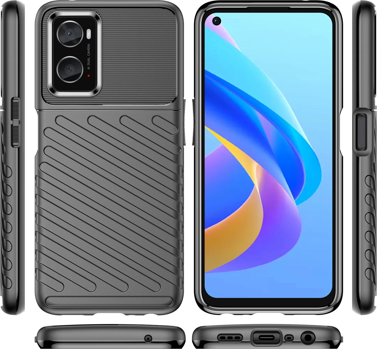 Mbështjellës Thunder Case për celular Hurtel, për Oppo A76 / Oppo A36 / Realme 9i, i zi