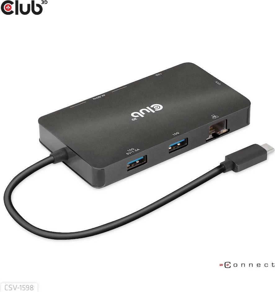 USB-C HUB Club3D CSV-1598, 7 porte, 2xDisplayPort, 2xUSB-A, 2xUSB-C, LAN, 4K60Hz, e zezë