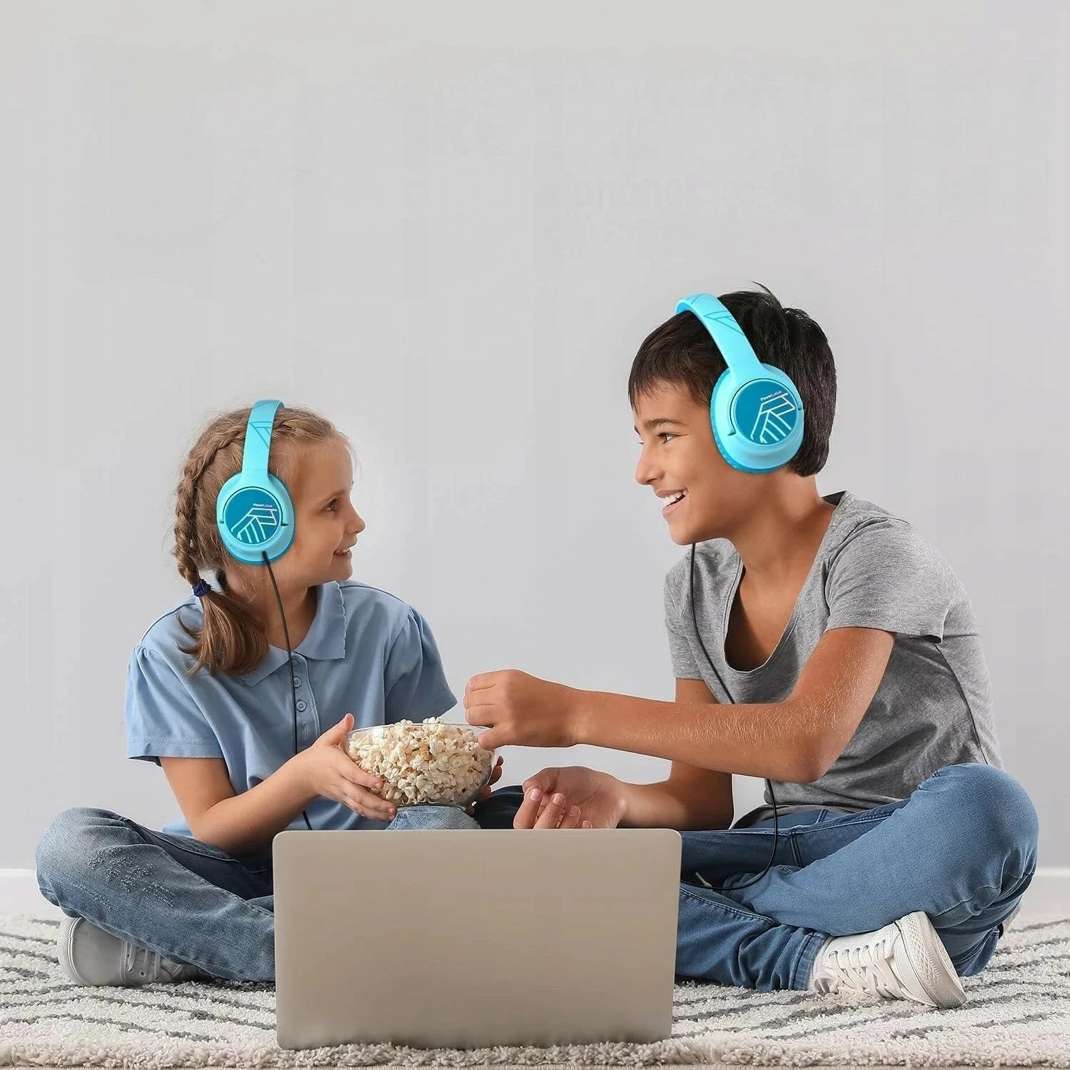 Kufje pa tela PowerLocus Bobo Kids, Bluetooth 5.3, LED, AUX 3.5mm, blu