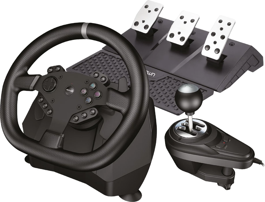 Timoni garash Spawn Momentum Pro, me pedale e levë shpejtësish, me kabllo, 270/900°, për PC/PS3/PS4/Xbox One/Series/Nintendo Switch, i zi