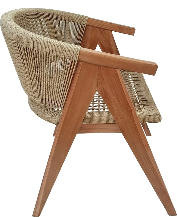 Karrige me krahë Wolly dru teak dhe litar pe, ngjyrë natyrale, 60x60x76cm