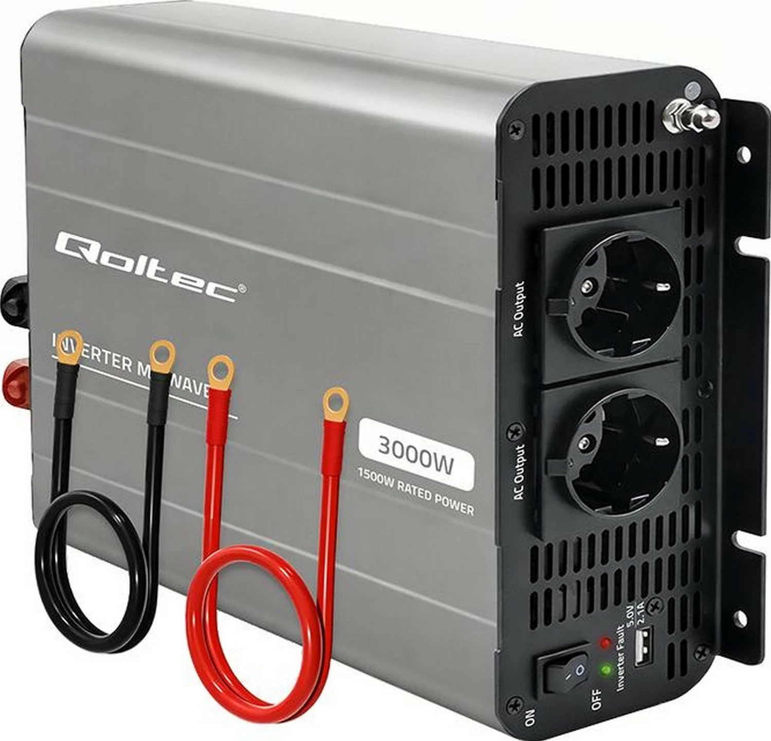 Inverter makinës Qoltec MS Wave 1500/3000W, 12V në 230V, USB, hiri