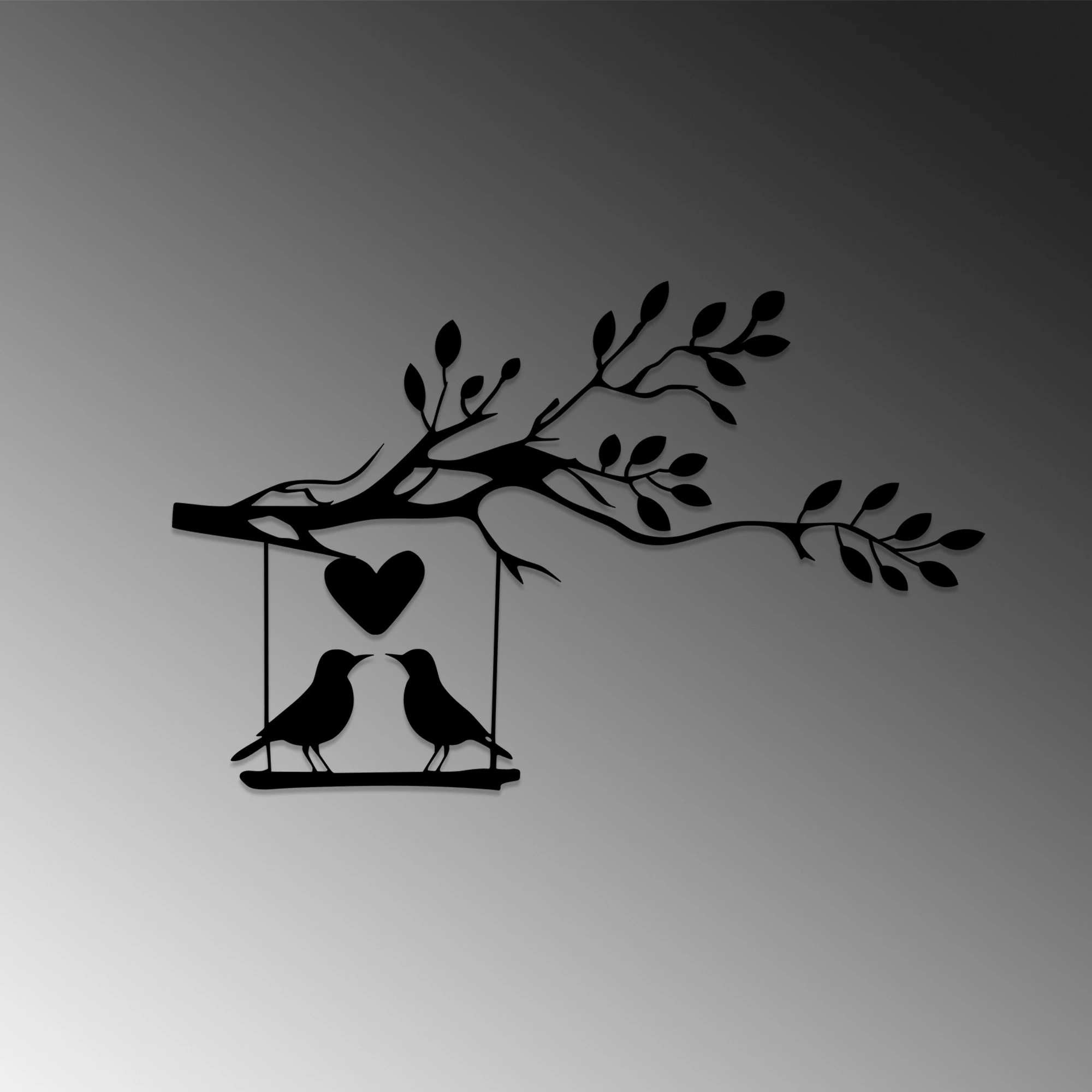 Aksesor dekorativ metalik për mur, Love Of Birds, ngjyrë e zezë