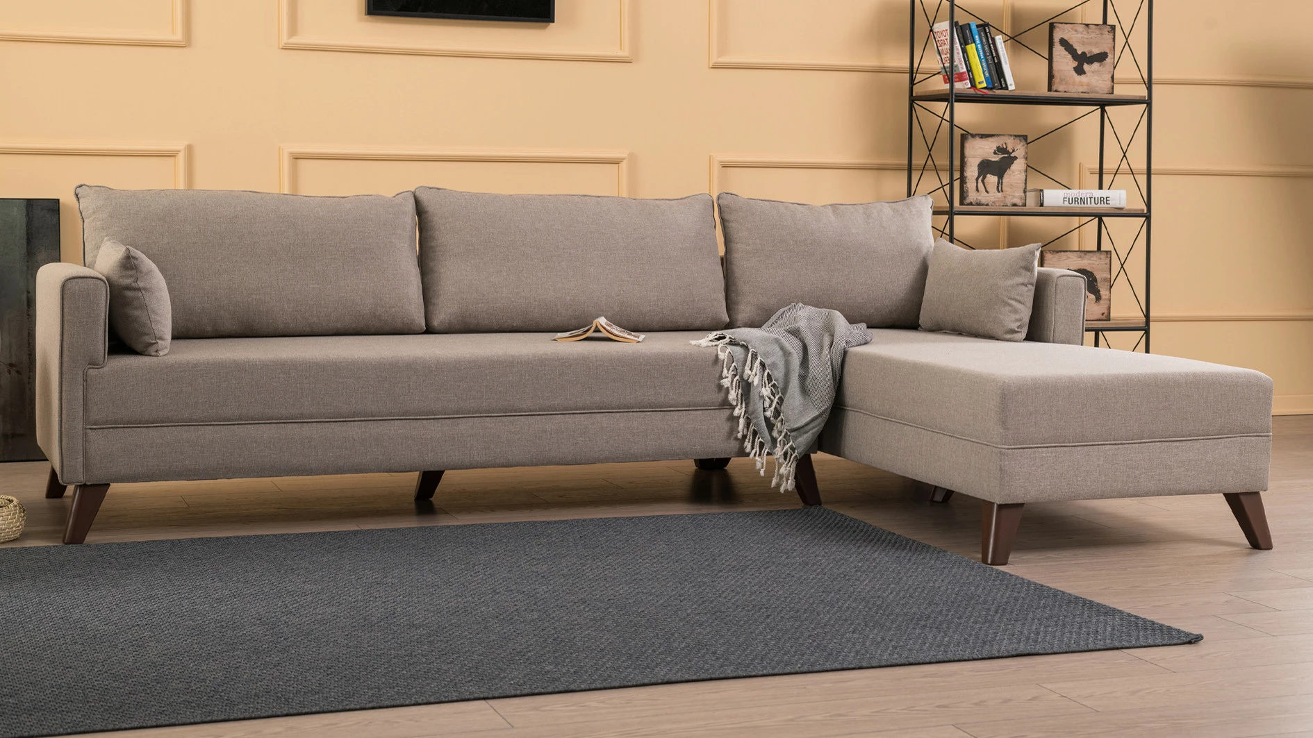Këndsofa Bella, kënd i djathtë, ngjyrë krem