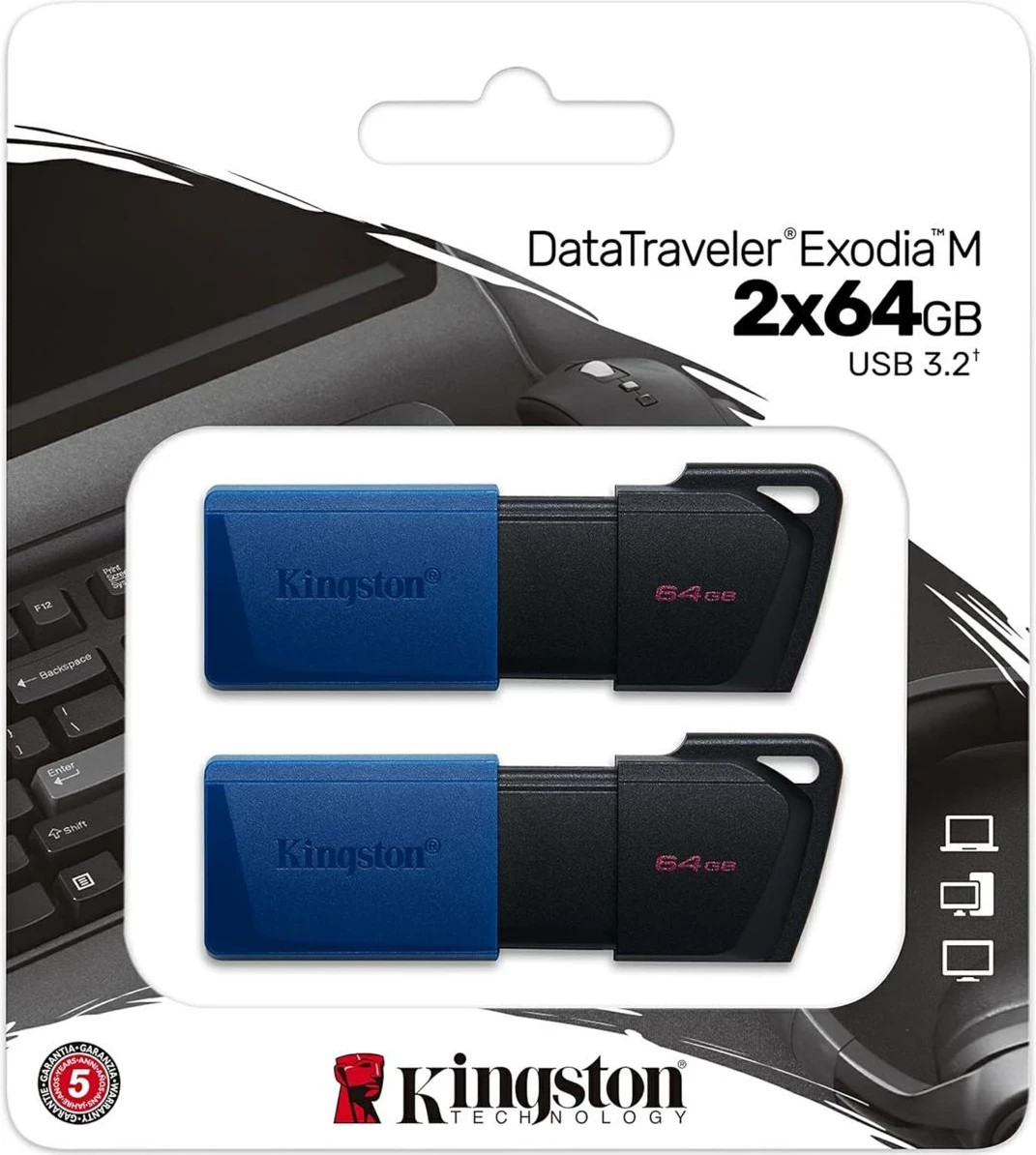 USB Kingston DataTraveler Exodia M 64GB 2 copë, USB 3.2, blu/zi