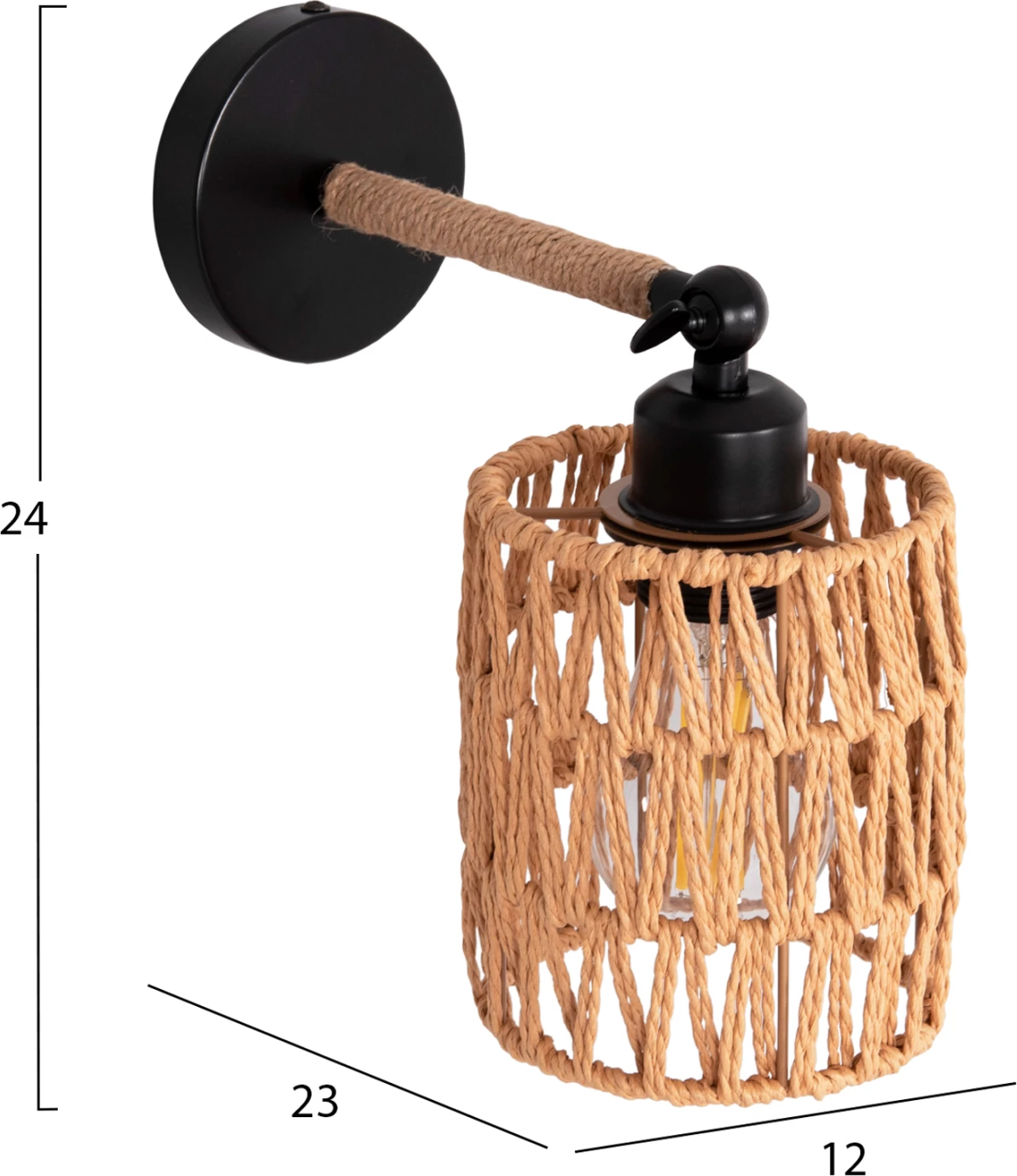 Aplik muror STOLT2, bazë metalike, litar kërpi, 12x23x24Hcm