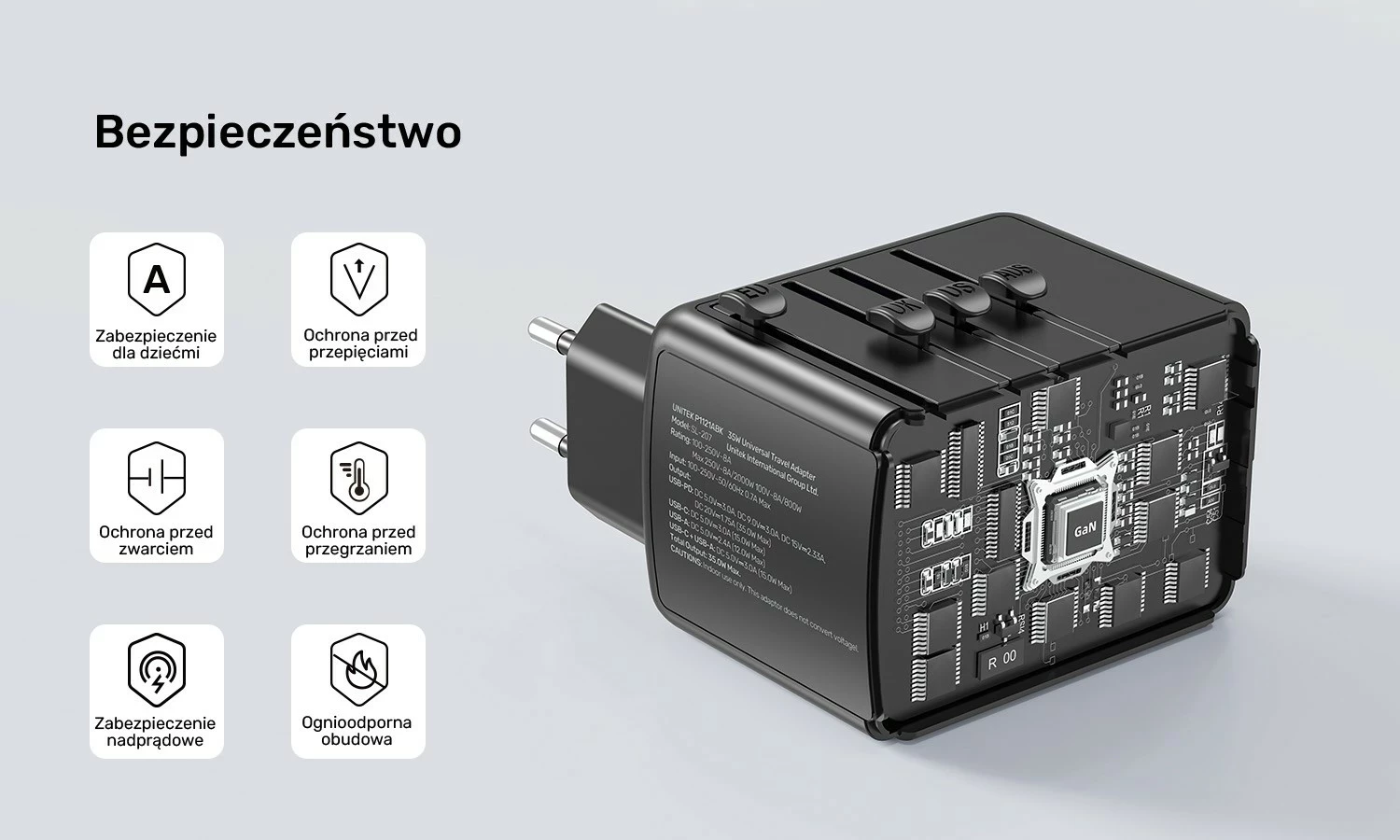 Karikues udhëtimi Unitek, 35 W, i zi