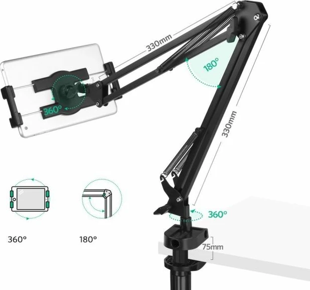 Mbajtëse desktopi UGREEN 50394 me krah të palosshëm 65 cm për telefon/tablet 4-12.9\", e zezë