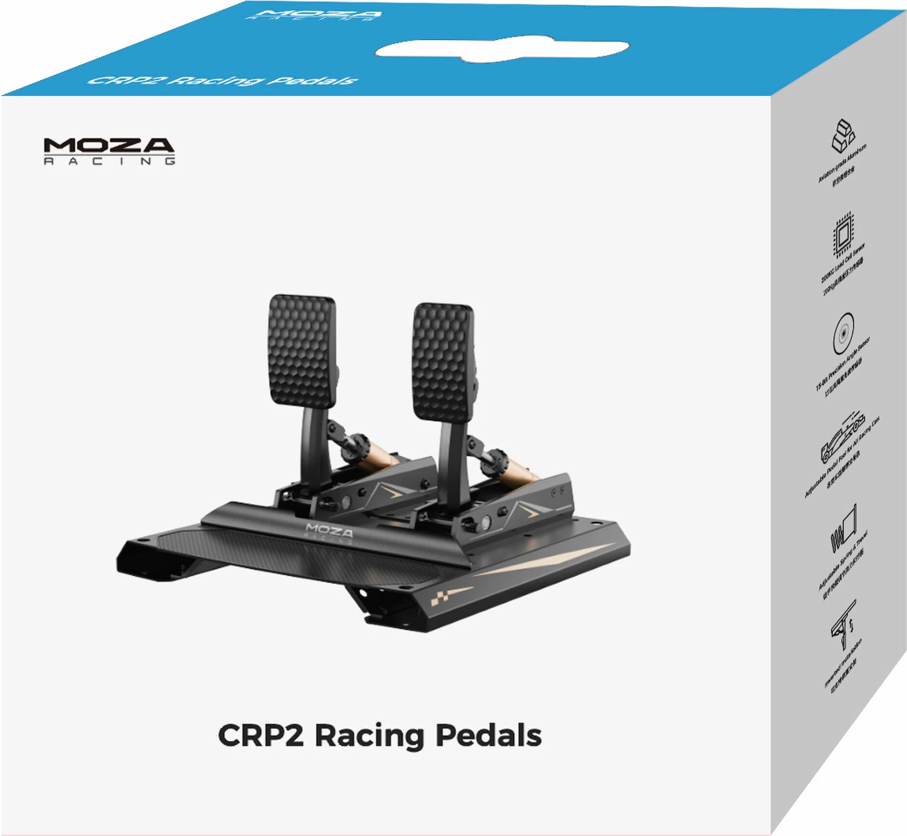 Pedale sim racing Moza CRP2 RS066, 2-pedalësh (gaz + frena), Load Cell 200 kg, USB, të zeza