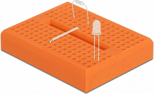 Breadboard mini DeLOCK, 170 kontakte, 46x36x10 mm, portokalli