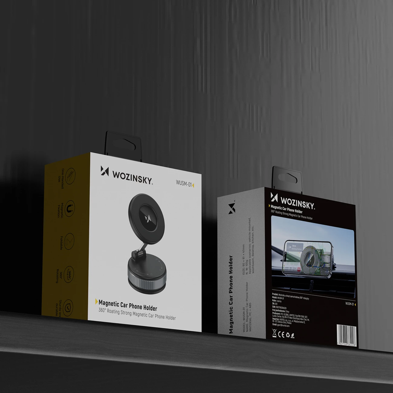 Mbajtës magnetik për makinë, Wozinsky WUSM-01, kupë vakumi me mbyllje rrotulluese, rregullim 360°, kompatibil me MagSafe, për xham ose panel, e zezë
