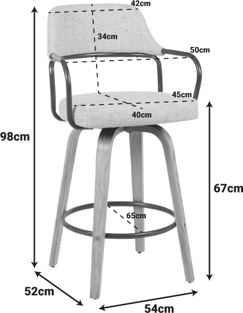 Karrige për bar rrotulluese, lartësi mesatare, metal-dru, stof bezhë-kafe, 54x52x98cm
