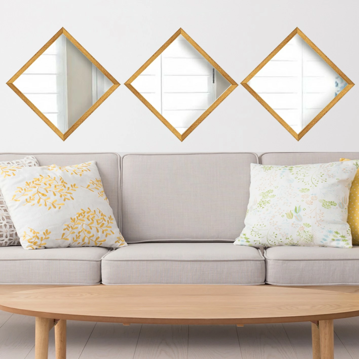 Set pasqyrash dekorative (3 copë), Wallity, SETAYNA_050, ngjyrë ari dhe argjendi