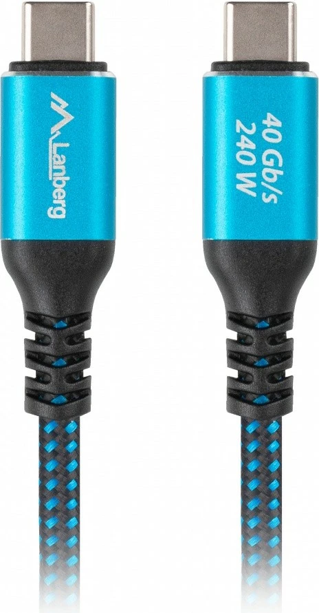 kabëll USB‑C M/M, Lanberg, CA-CMCM-44CU-0005-BK, USB4 40 Gb/s, 0.5 m, PD 240 W, 8K 60 Hz, zi-kaltër