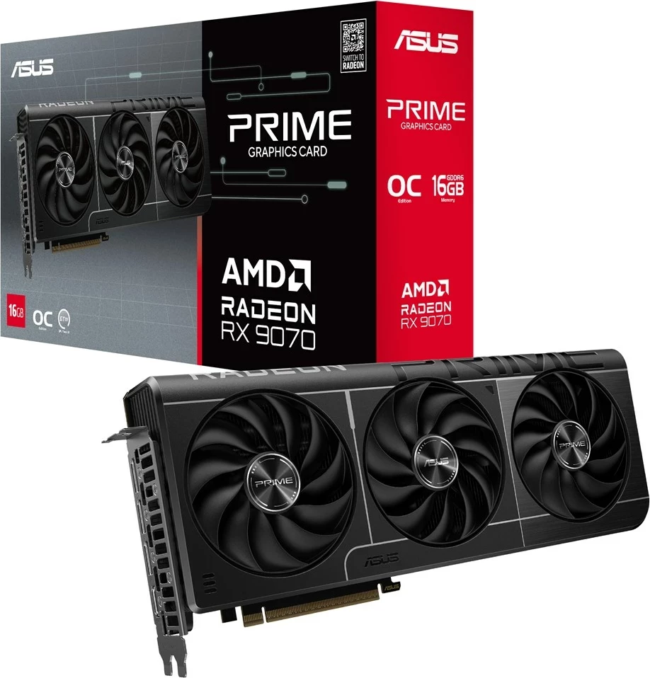 Kartelë grafike ASUS Prime RX9070 O16G, AMD Radeon RX 9070, 16 GB GDDR6, E zezë