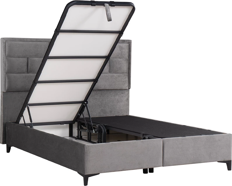 Krevat Brick me hapësirë për depo, kadife gri 07-450, 215x165x121cm (për dyshek 160x200cm)