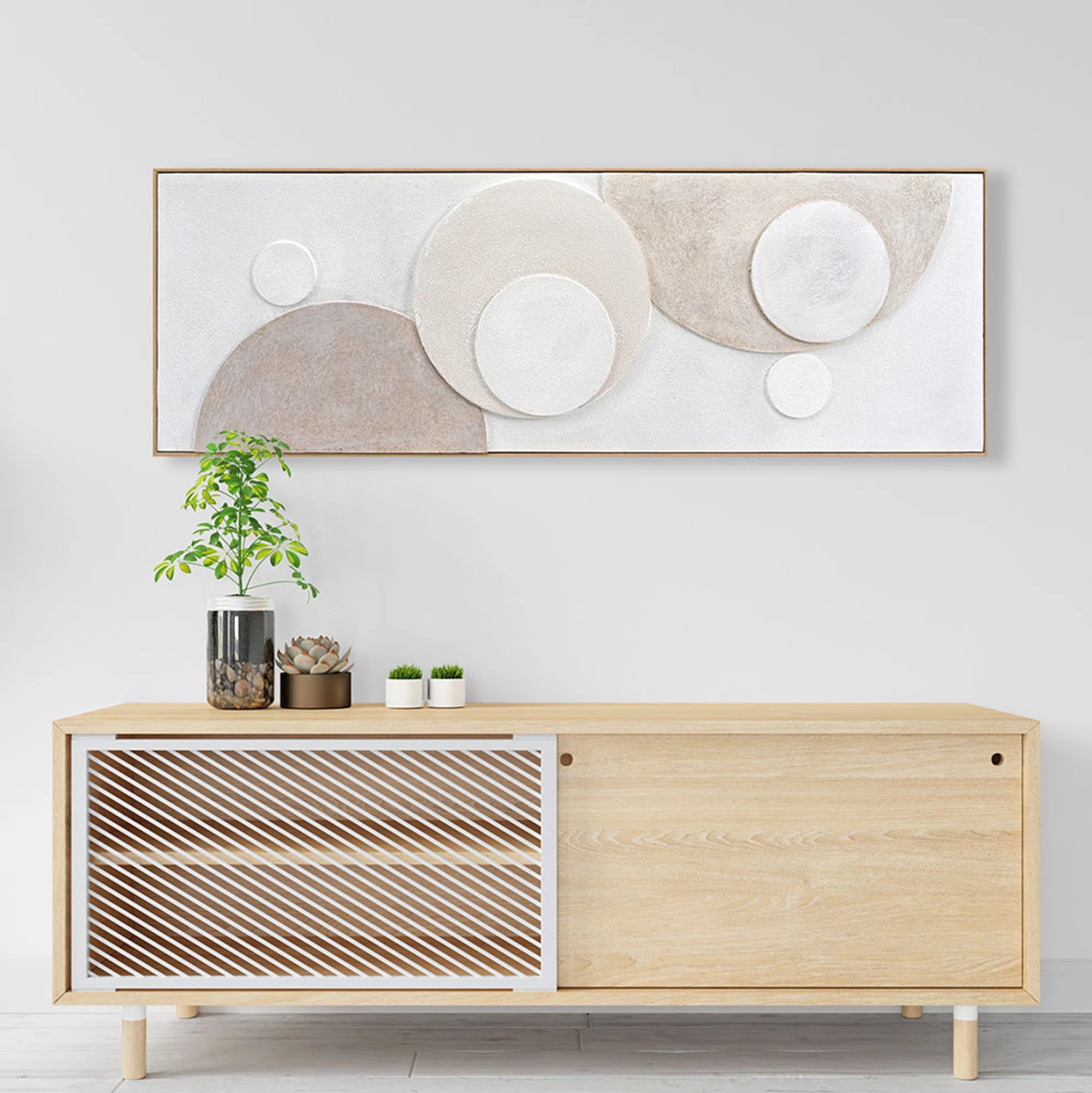 Pikturë muri 3D FH4573 me kornizë PS ngjyrë bezhë, forma të rrumbullakëta, 152x5x52 cm