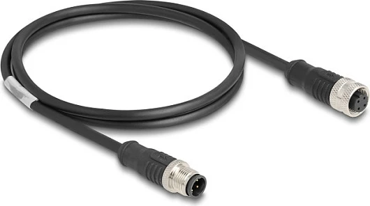 Kablë rrjeti DeLOCK M12 D-code 4-pin mashkull në femër, Cat5e, 1 m, e zezë