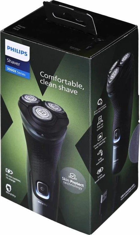 Makinë rroje Philips Series 3000X X3052/00, rrotulluese, Wet & Dry, pa kabllo, karikim i shpejtë, me trimmer, e zezë
