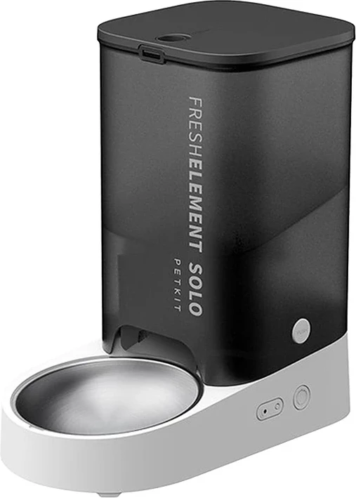 Dozator inteligjent ushqimi për mace Petkit Fresh Element SOLO 3 L, Wi-Fi 2.4 GHz, kontroll me aplikacion, për ushqim të thatë, zi/bardhë