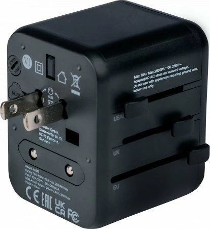 Adapter udhëtimi universal Verbatim UTA-01, 2x USB-A, 100-250V, 180+ shtete, i zi