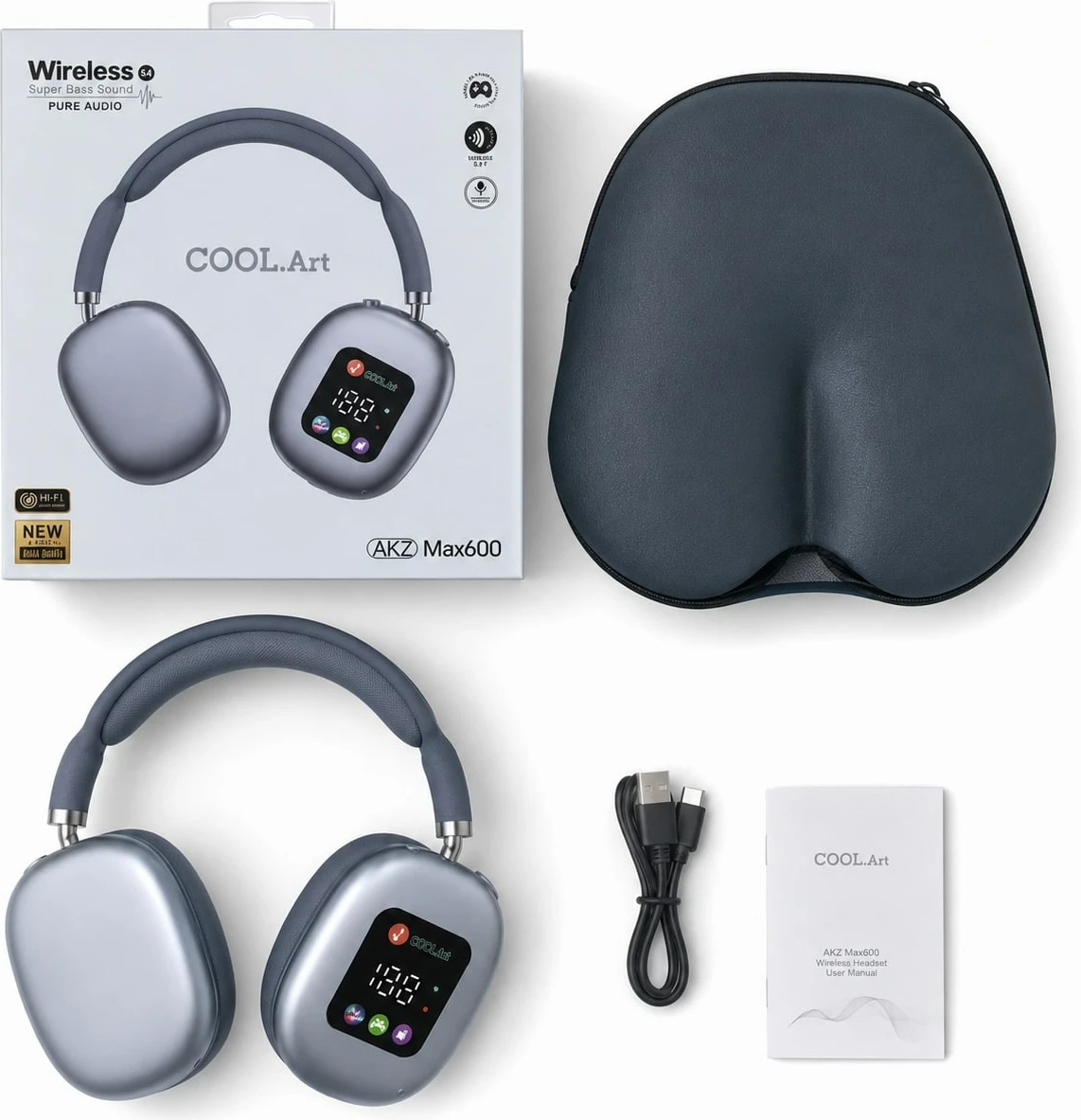 Kufje Wireless me ekran touch, Art AKZ Max600 Over-Ear me Super Bass
