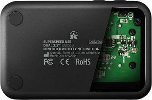 Dock station Axagon ADSA-D25, klonim dual 2.5" SATA SSD/HDD, USB 3.2 Gen 1, zezë/hirtë