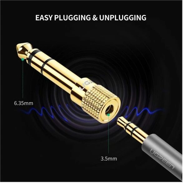 Adapter audio jack UGREEN 20503 6.5mm mashkull në 3.5mm femër, ar, 1 copë