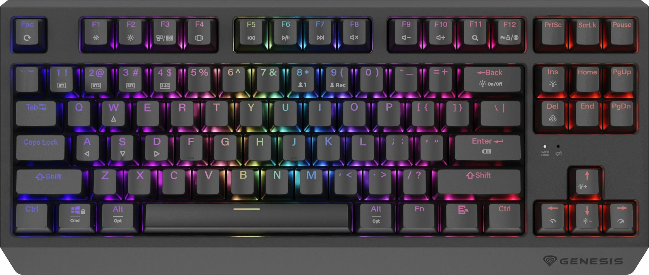 Tastierë mekanike gaming GENESIS Thor 230 TKL Wireless, Outemu Silent Lemon, RGB, hot-swap, US layout, e zezë