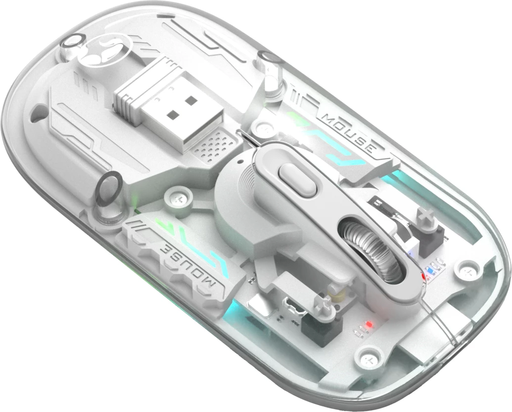 Maus Marvo M808W Prism 20W wireless, 2.4GHz/Bluetooth, RGB, bateri 400mAh, transparent