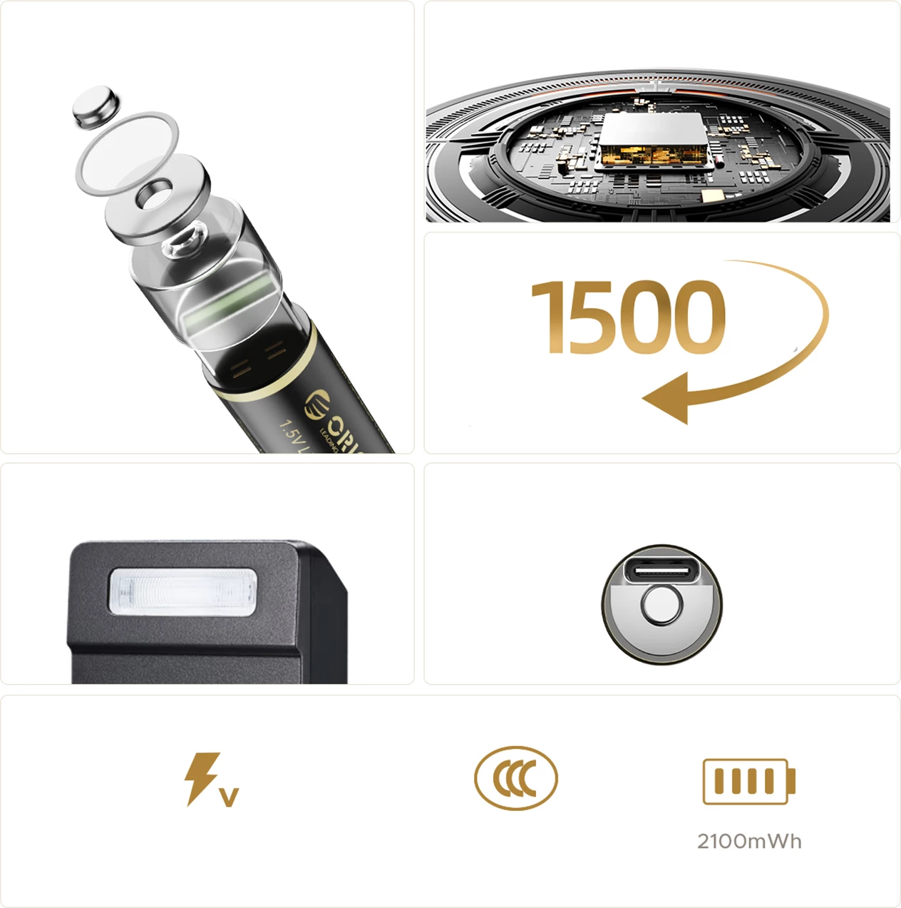 Bateri AA rikarikueshme Orico Ener-G EG5C 1.5V 2100mWh USB-C, 2 copë (me kabllo karikimi)