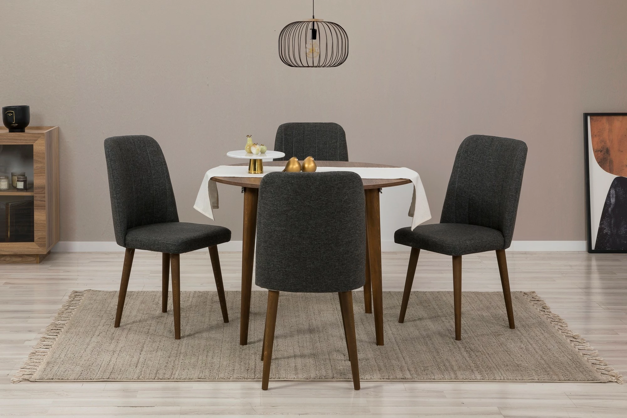Tavolinë me karrige, zgjatshme, 5 copë, Skye Decor Vina 1053, anthracite, walnut