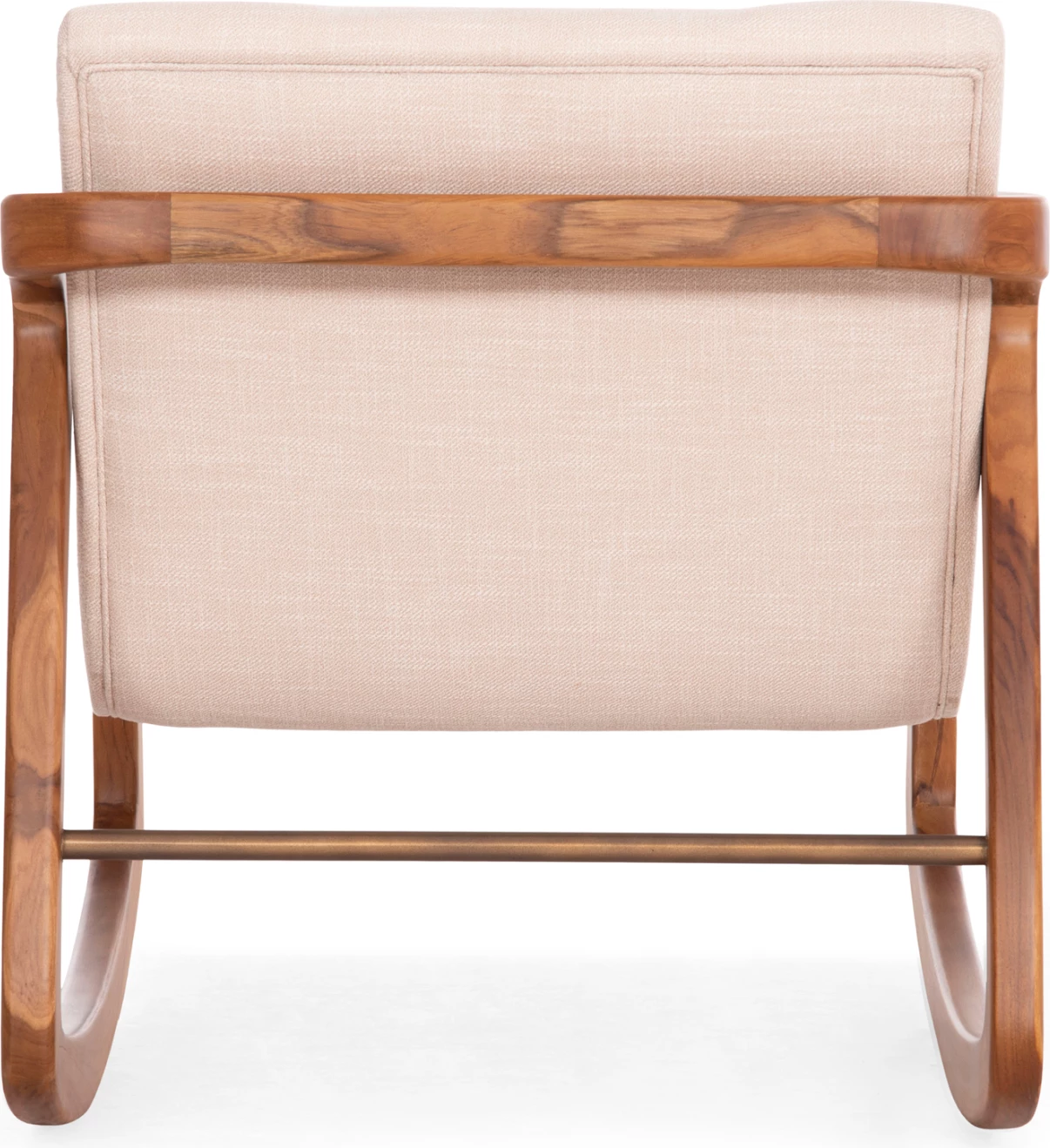 Karrige lëkundëse prej druri tik, stof bezhë, 61x87x73cm