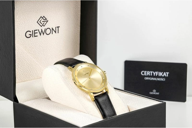 Orë dore femra Giewont GW4130-A3, e artë, rrip lëkure e zezë