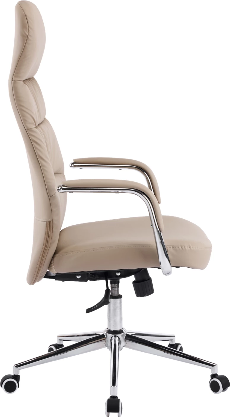 Karrige zyre TEETER, lëkurë PU bezhë, bazë kromi, 67x66x121cm