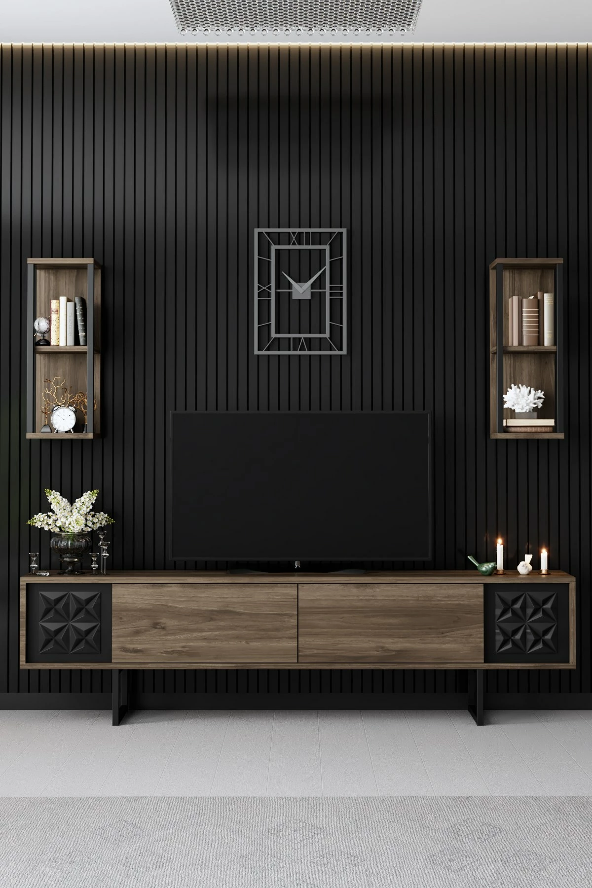 Njësi TV Hanah Home, vijë e zezë, ngjyrë arre, e zezë