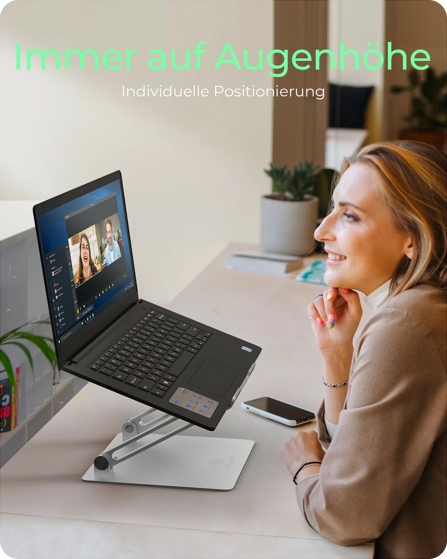 Mbajtëse laptopi ICY BOX IB-NH300, alumini, 17", rregullim lartësie, argjendtë