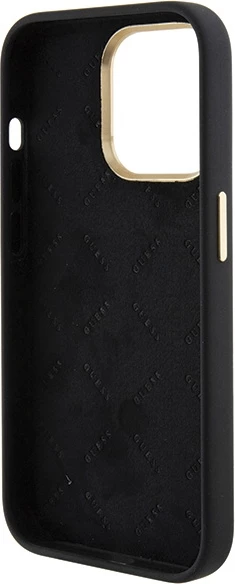 Mbështjellës Guess Silicone Logo Strass 4G për iPhone 15 Pro, i zi