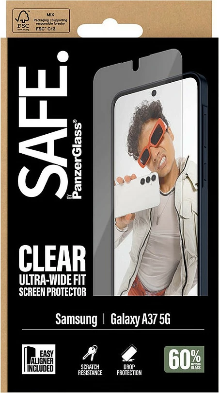 Mbrojtës ekrani PanzerGlass SAFE për Samsung Galaxy A37 5G, Ultra-Wide Fit EasyAligner, i tejdukshëm