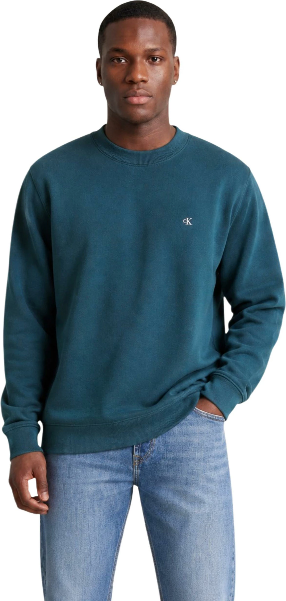 Xhemper për meshkuj Calvin Klein Jeans LS EZ Cotton Crewneck LV04RC309G, jeshile e errët